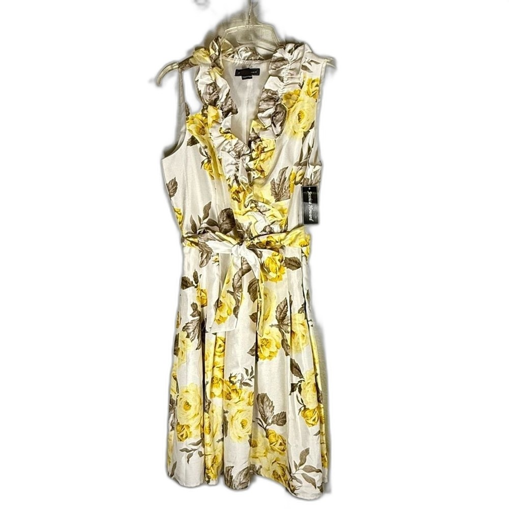 Jessica Howard New Floral Yellow & cream Chiffon Women's Dress size 16 ruffle